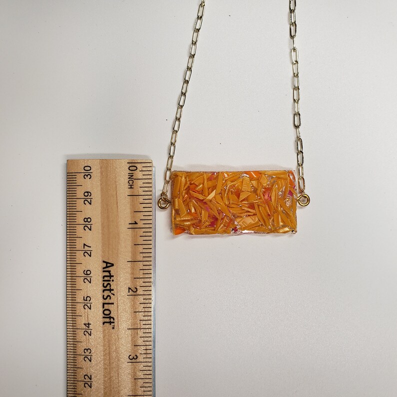 Recycled Plastic Rectangle Orange Necklace