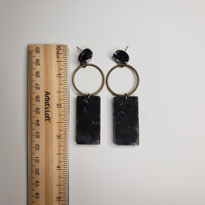 Recycled Plastic Black Rectangle and Circle Earrings