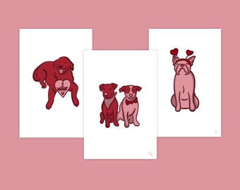Valentine's Day Dog Art Prints – Set of 3, Puppy Love (Digital Download 4x6" )