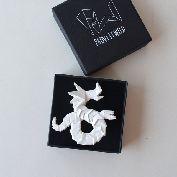 Origami dragon brooch, geometric dog badge, cute animal pin, contemporary jewelry, jewellery