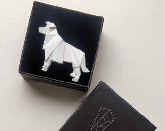 Origami  australian shepherd brooch, geometric aussie dog badge, cute animal lapel pin, contemporary jewelry, jewellery gift for dog lover