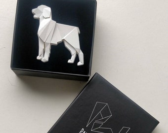 Origami epagneul breton brooch, geometric brittany dog badge, cute animal lapel pin, contemporary jewelry, jewellery gift for dog lover