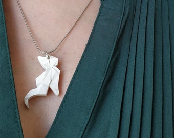 Origami cat necklace, geometric cat original contemporary jewelry, cute animal accessory gift, minimalist pendant for cat lover