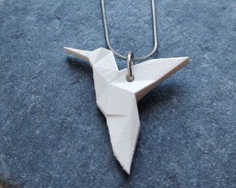 Origami hummingbird necklace, geometric bird contemporary jewelry, cute animal jewellery, original accessory gift, minimalist pendant