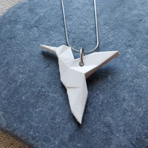 Origami Hummingbird Necklace – Geometric Bird Pendant, Minimalist Black and White Jewelry, Cute Animal Gift