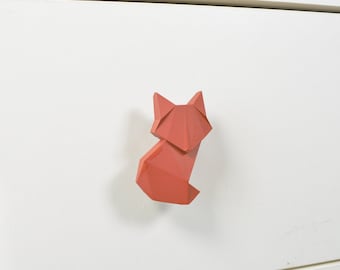 origami fox handvat, meubelknoppen, lade trekt, Kid's Room Cute Knobs, garderobeknop, kinderkamerkastknop, geometrische bosdieren trekt