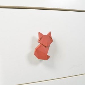 origami fox handle, drawer pulls, Kid's Room Cute furniture Knobs, gift for baby's Nursery Cabinet, geometric forest animal wardrobe pulls Vermelho