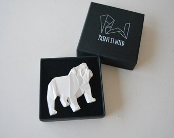 Origami english bulldog brooch, geometric dog badge, cute animal contemporary jewelry, jewellery gift for dog lover, wedding lapel pin