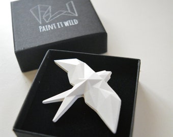 Broche de golondrina de origami, insignia de pájaro geométrico, regalo de joyería contemporánea para amante de las aves, regalo para solapa de boda de mujeres modernas