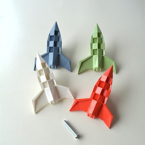 Origami Rocket Handle, Kid&#39;s Room Furniture Knob, Space Theme Drawer Pulls, Boys Room Wardrobe knobs, Baby&#39;s Nursery Gift for cabinet