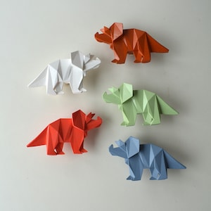 origami dinosaur handle, furniture knobs, boys drawer pulls, Kid's Room Cute animal Knob, Nursery Cabinet Knobs, triceratops Drawer Knob