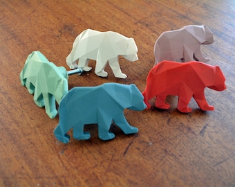 Origami Bear Drawer Knob: Kid's Room Wardrobe Furniture Pull, Nursery Cabinet Forest Animal Handles