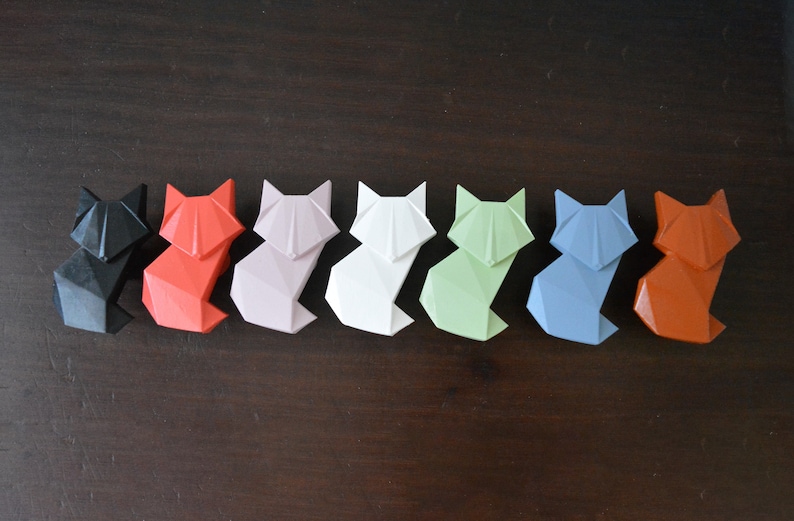 origami fox handle, drawer pulls, Kid's Room Cute furniture Knobs, gift for baby's Nursery Cabinet, geometric forest animal wardrobe pulls Black