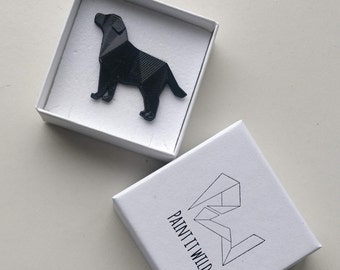 Origami labrador retriever brooch, geometric dog badge, cute animal pin, contemporary jewelry, jewellery