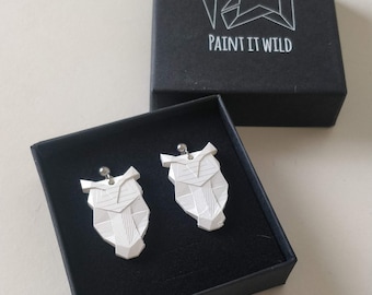 Origami owl earrings, geometric bird contemporary jewelry, cute animal jewellery, original accessory