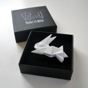 Origami rabbit brooch, geometric bunny badge, cute animal contemporary jewelry, small gift for rabbit lover, wedding lapel pin