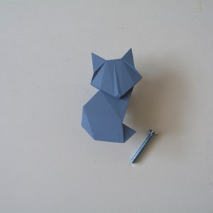 Origami Fuchs Griff, Möbelknöpfe, Schubladenknäufe, Kinderzimmer Knäufe, Kleiderschrank Knäufe, Kinderzimmer Schrank Knäufe, geometrische Waldtier zieht Blau
