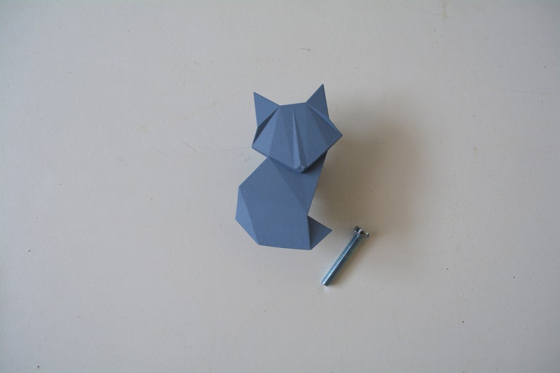 Origami Fuchs Griff, Möbelknöpfe, Schubladenknäufe, Kinderzimmer Knäufe, Kleiderschrank Knäufe, Kinderzimmer Schrank Knäufe, geometrische Waldtier zieht Blau