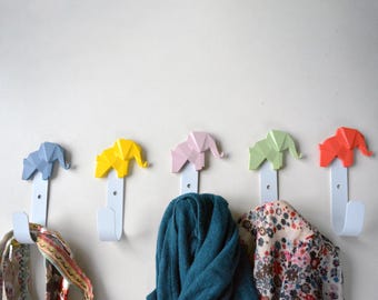 Gancho de pared con forma de elefante, percha decorativa de animales salvajes, regalo infantil con temática de safari, gancho decorativo para toallas de baño con diseño de origami.