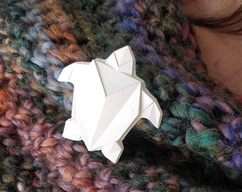 Origami turtle brooch, geometric badge, cute animal pin, contemporary jewelry, jewellery