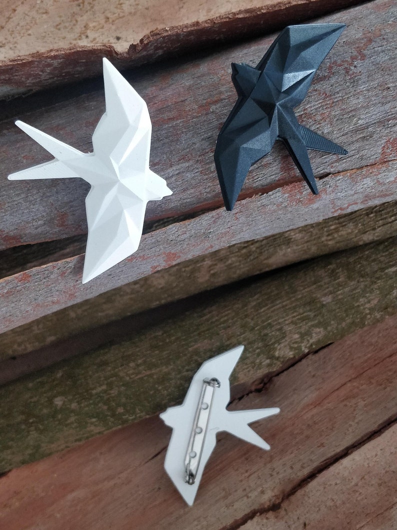 Broche hirondelle en origami, badge oiseau géométrique, épinglette animal mignon, bijoux contemporains, bijoux image 8