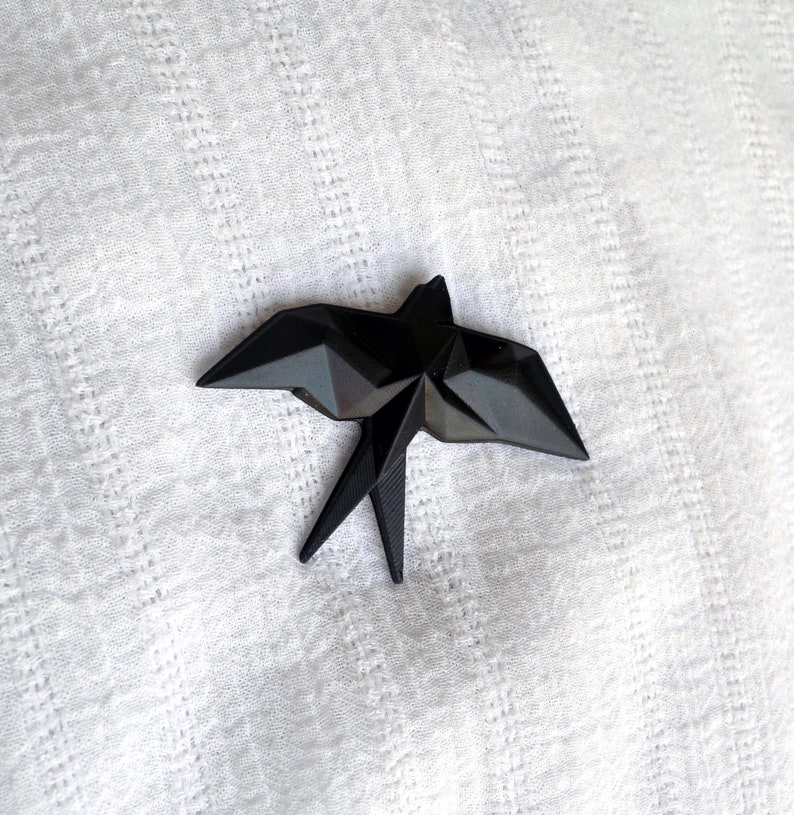 Broche hirondelle en origami, badge oiseau géométrique, épinglette animal mignon, bijoux contemporains, bijoux Noir