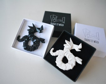 Origami Dragon Brooch: Geometric Wedding Lapel Pin, Modern Jewellery Gift