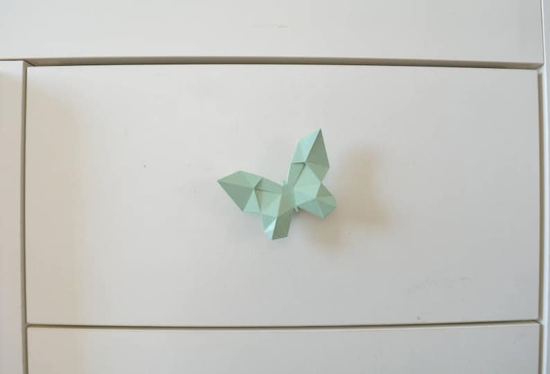 origami butterfly handle, furniture knobs drawer pulls, gift for Kid's Room, girls Cabinet Knob, baby's nursery animal decor, valentines Green