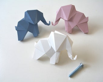 manija de elefante de origami, perillas de muebles, tiradores de cajones, perillas de animales de la habitación del niño, perilla del armario de la habitación del bebé, regalo de perillas del gabinete de la guardería