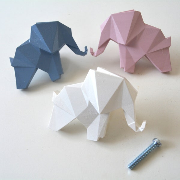 poignée d’éléphant en origami, boutons de meubles, poignées de tiroir, boutons d’animaux de chambre d’enfant, bouton de garde-robe de chambre de bébé, cadeau de boutons d’armoire de chambre d’enfant