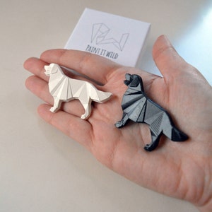 Origami golden retriever brooch, geometric dog, dog badge, cute animal lapel pin, contemporary jewelry, jewellery gift for dog lover