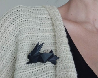 Origami rabbit brooch, geometric bunny badge, cute animal pin, contemporary jewelry, jewellery