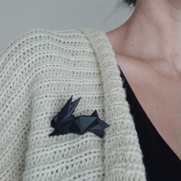 Origami rabbit brooch, geometric bunny badge, cute animal pin, contemporary jewelry, jewellery