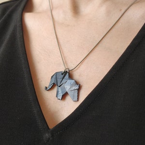 Origami elephant necklace, geometric elephant contemporary jewelry, original cute animal accessory, minimalist black and white pendant gift