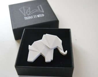 Origami elephant brooch, geometric badge, cute animal pin, contemporary jewelry, jewellery