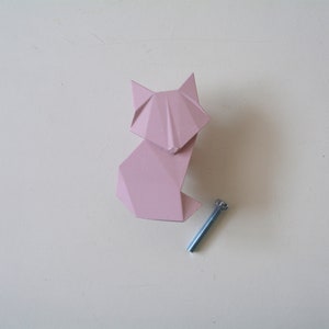 origami fox handle, drawer pulls, Kid's Room Cute furniture Knobs, gift for baby's Nursery Cabinet, geometric forest animal wardrobe pulls Pink (sental)