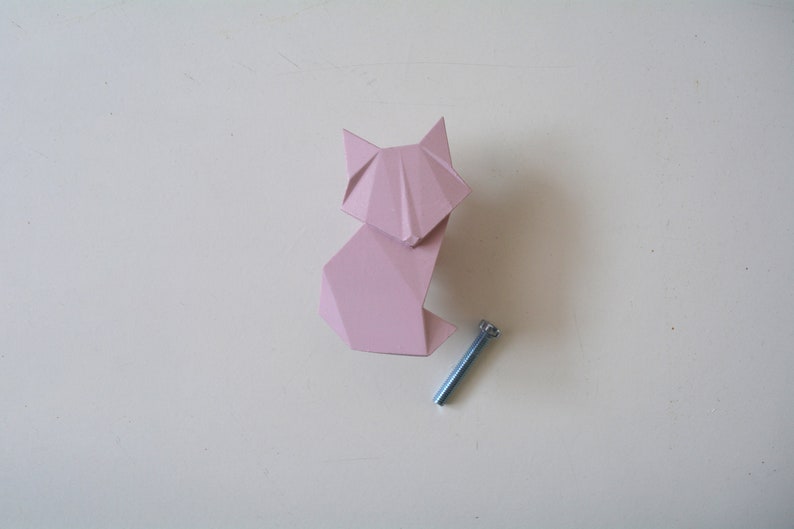 Origami Fuchs Griff, Möbelknöpfe, Schubladenknäufe, Kinderzimmer Knäufe, Kleiderschrank Knäufe, Kinderzimmer Schrank Knäufe, geometrische Waldtier zieht Pink (sental)