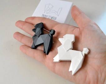 Origami poodle brooch, geometric Pudel dog badge, contemporary caniche jewelry gift for dog lover, lapel pin for wedding
