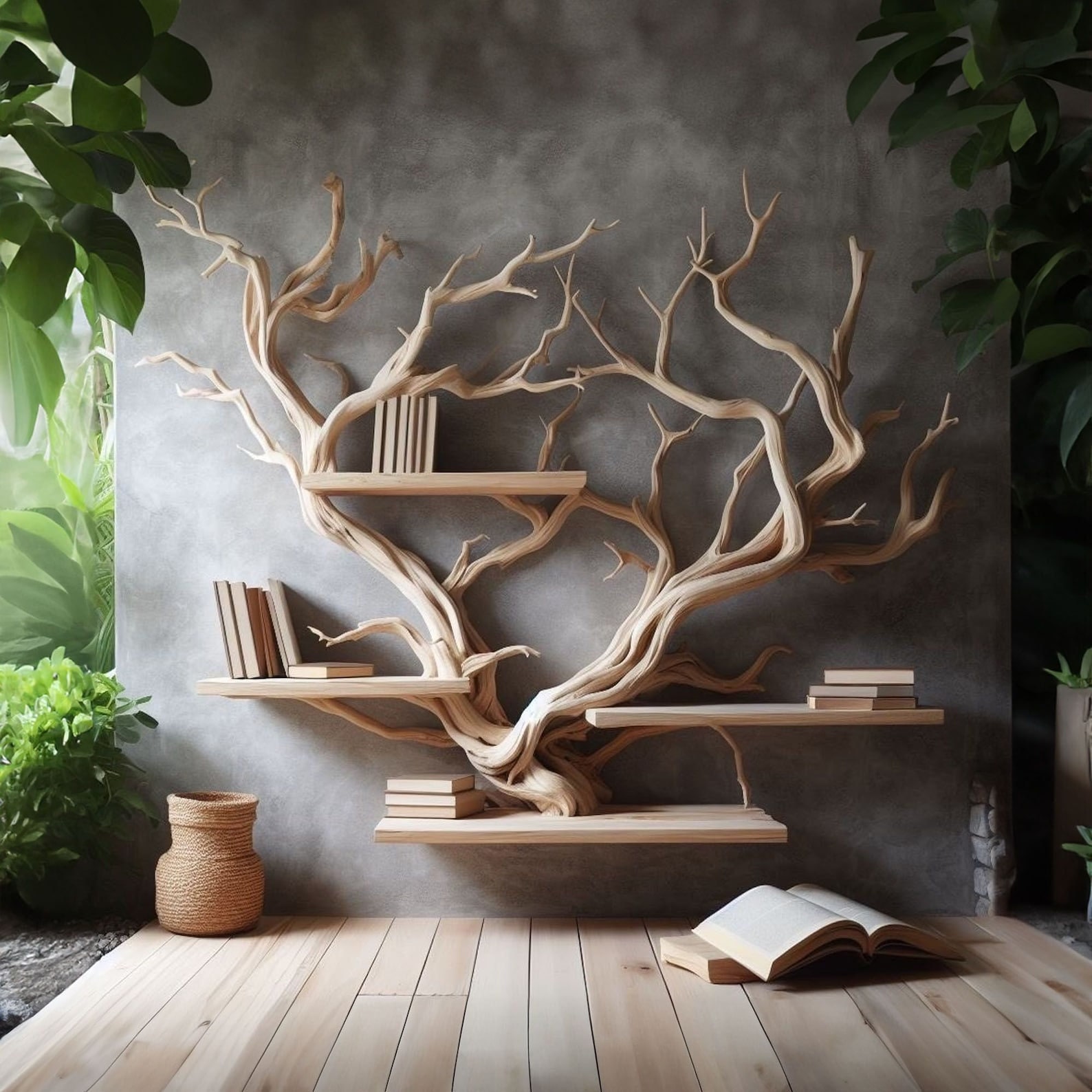 Tree Branch Shelves Solid Wood Tree Bookcase Floating Bookshelf Decor ...