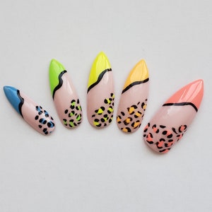 Press On Nails Rainbow Neon Cheetah Print