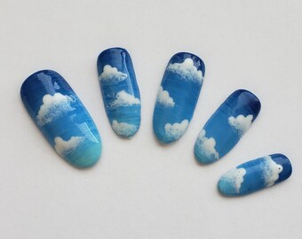 Press On Nails Blue Sky and Clouds