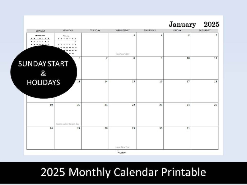 2025 Monthly Calendar Printable, Plain Calendar, Planner Calendar