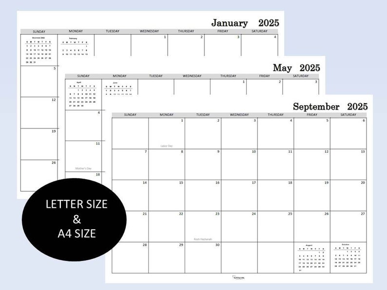 2025 Monthly Calendar Printable, Plain Calendar, Planner Calendar