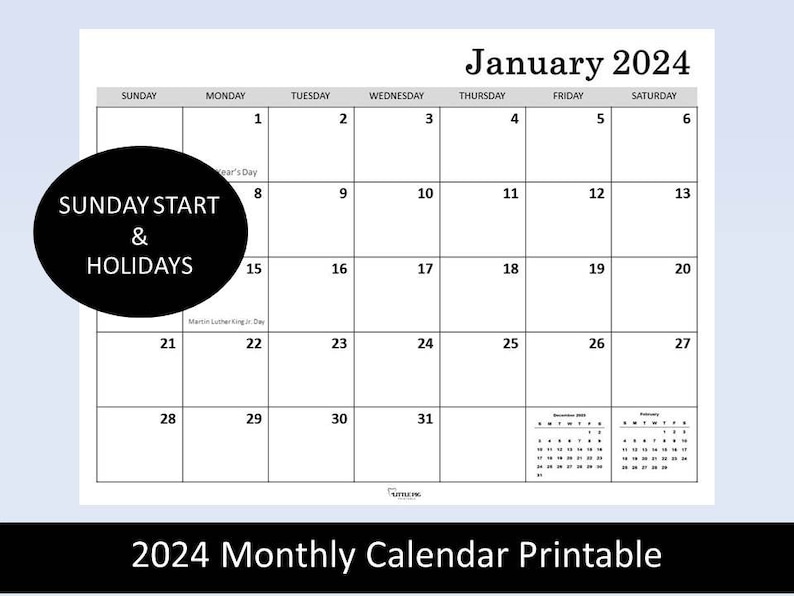 2024 Monthly Calendar Printable, Plain Calendar, Planner Calendar