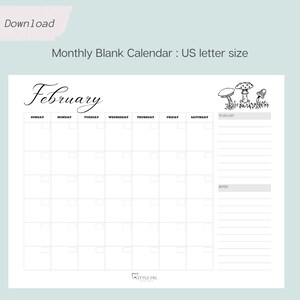 Blank Monthly Calendar Printable, Monthly Blank Calendar, Sunday start, Simple Calendar, Blank Calendar Page, Instant Download Printable