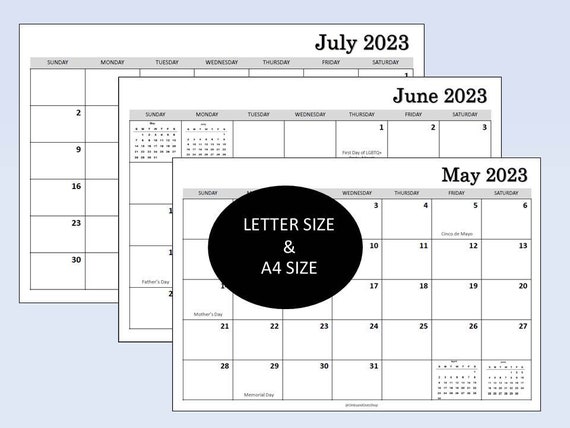 2023 Monthly Calendar Printable, Plain Calendar, Planner Calendar, Digital  Download, 2023 Calendar With Holidays - Etsy