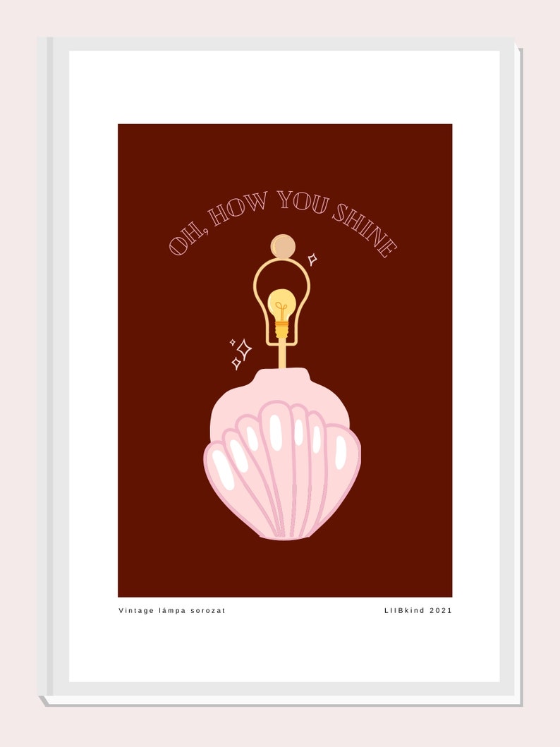 Oh How You Shine Pink and Maroon Art Deco Lamp Art Print Wall Art Vintage Lamp Series