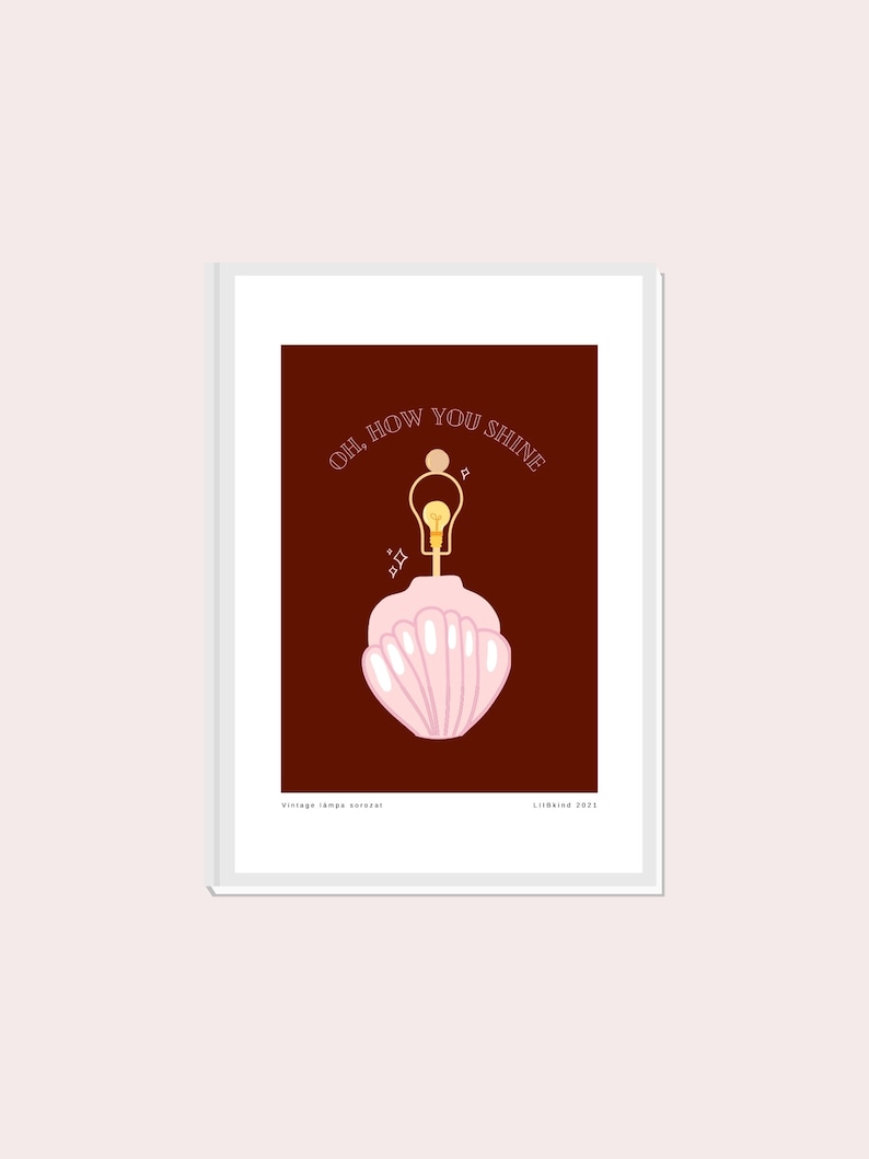 Oh How You Shine Pink and Maroon Art Deco Lamp Art Print Wall Art Vintage Lamp Series