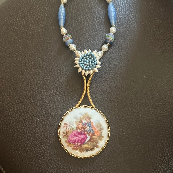 Réservé Collier vintage porcelaine miroir