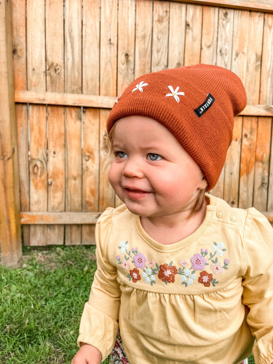 Toddler Hand Embroidered Daisy Beanie Toddler Beanie Etsy